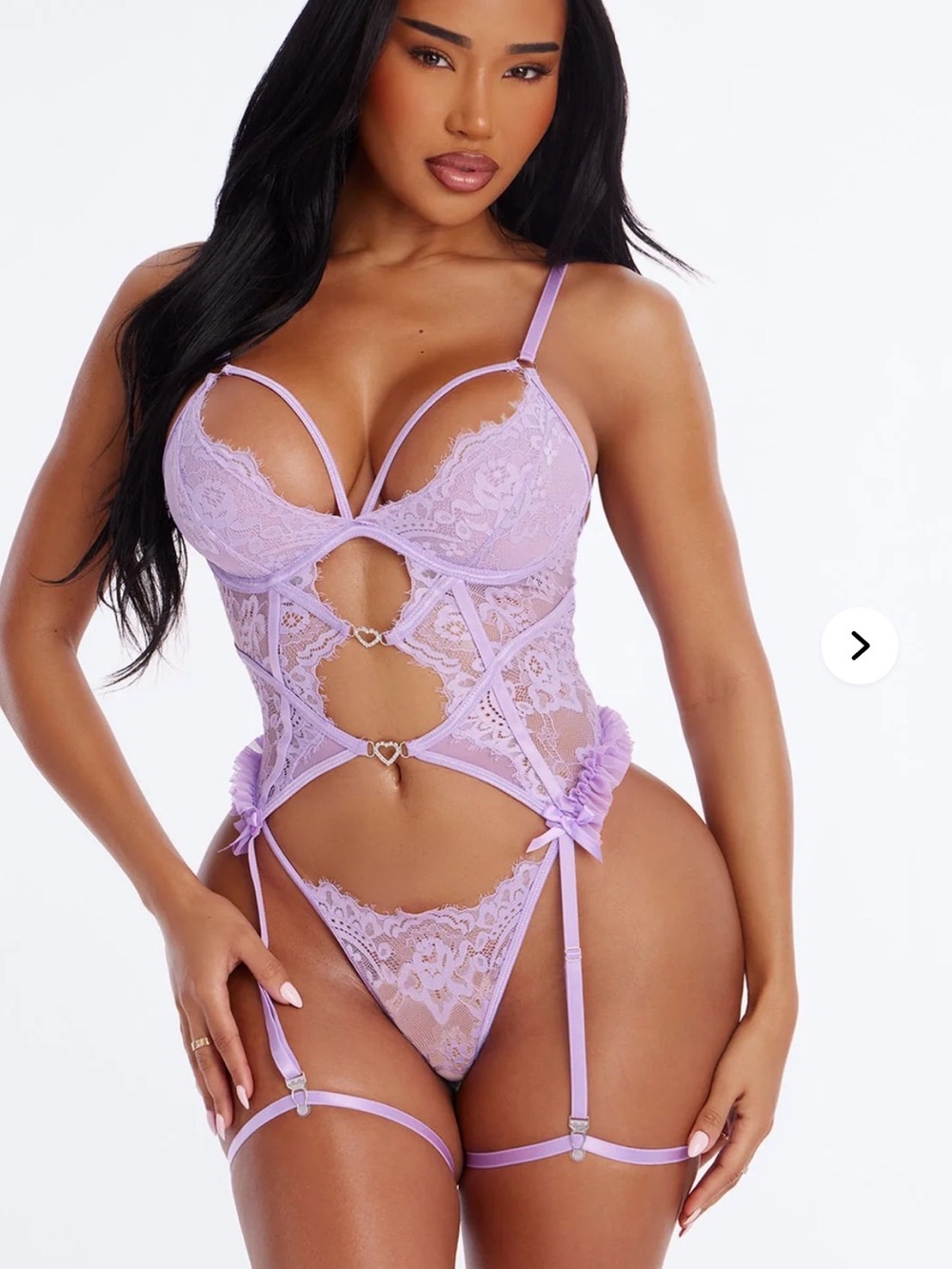 NWT Fashion Nova - Lace Cutout Teddy with Garter Straps - Lavender